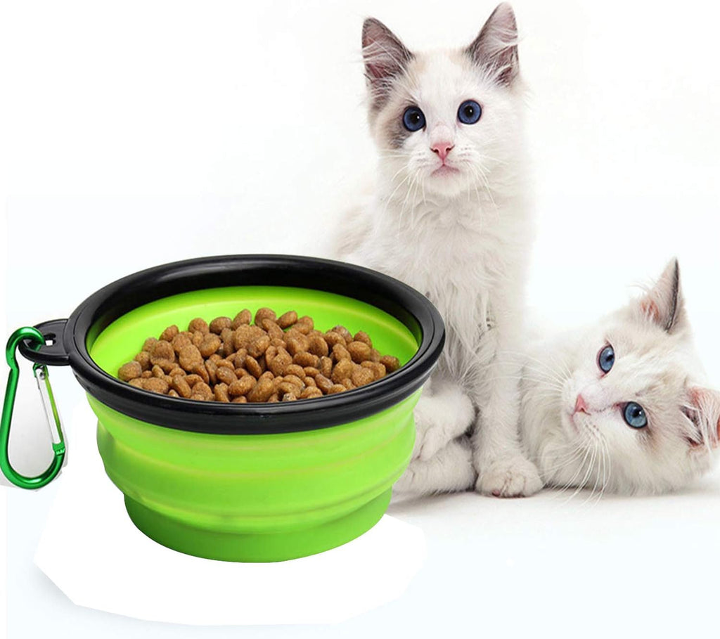 Collapsible Dog Bowl, Silicone Foldable Expandable Cup Dish, for Pet Dog/Cat Food Water Feeding Portable Travel Bowl - Green