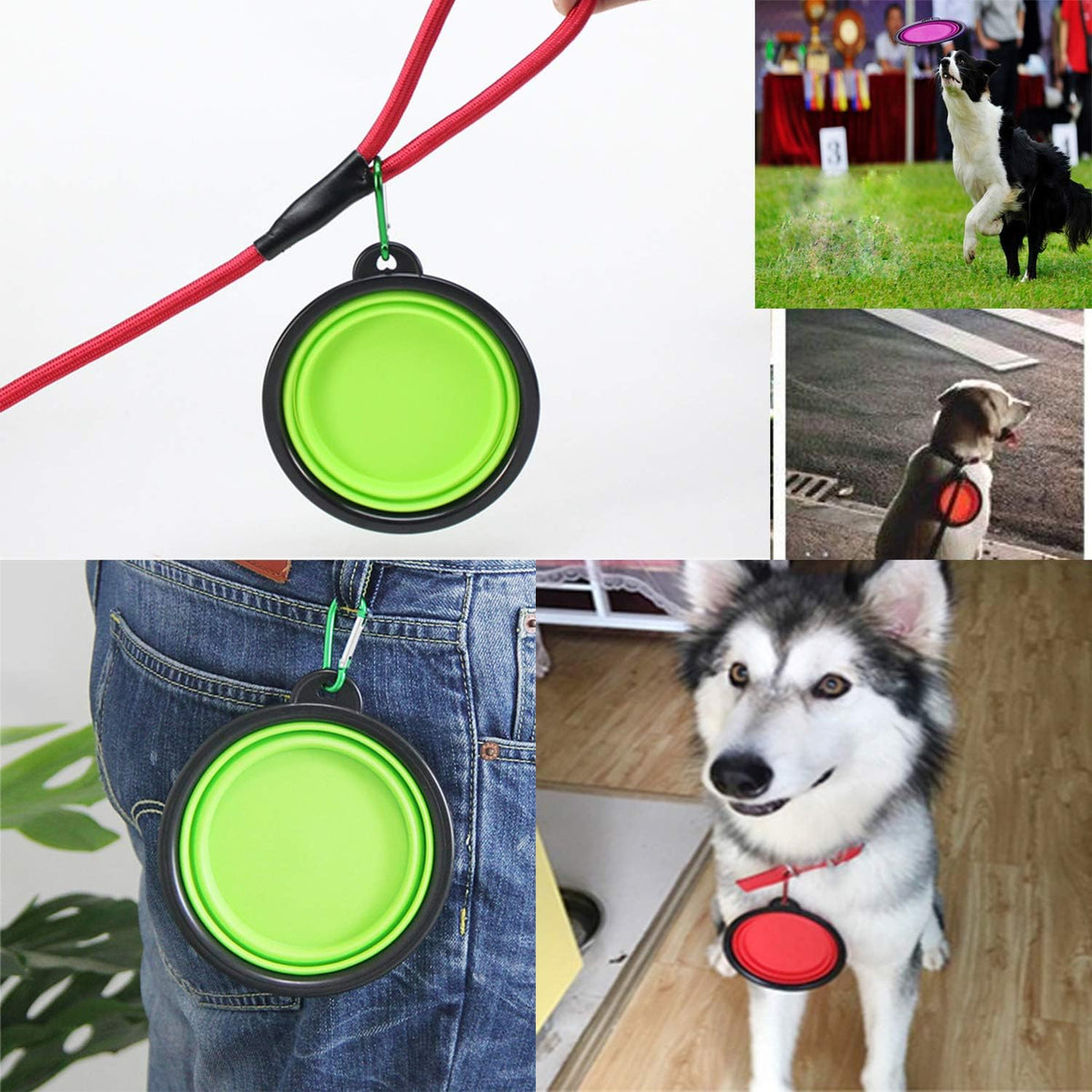 Collapsible Dog Bowl, Silicone Foldable Expandable Cup Dish, for Pet Dog/Cat Food Water Feeding Portable Travel Bowl - Green